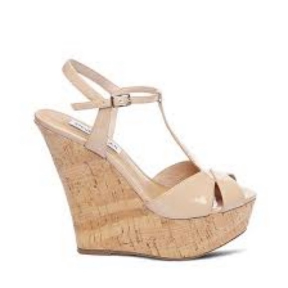 Nude Patent Strappy Cork Wedges - Picture 2 of 6